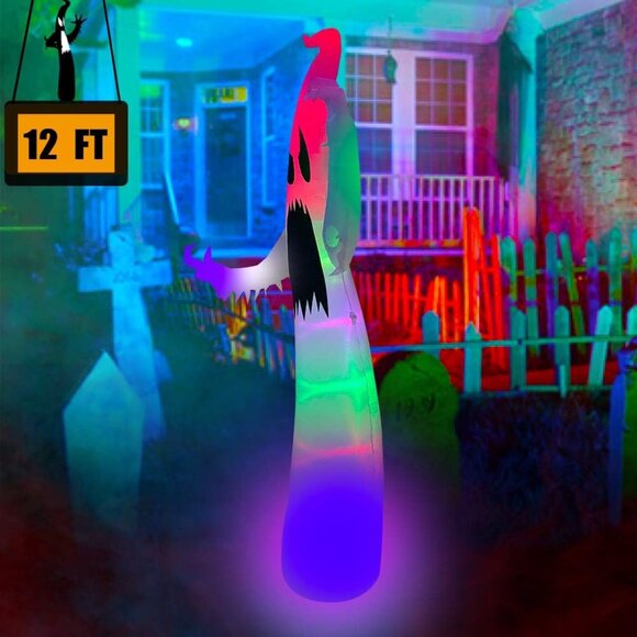 BLOWOUT FUN 12ft Halloween Inflatable Decoration White Ghost LED Blow Up Lighted - Picture 5 of 6